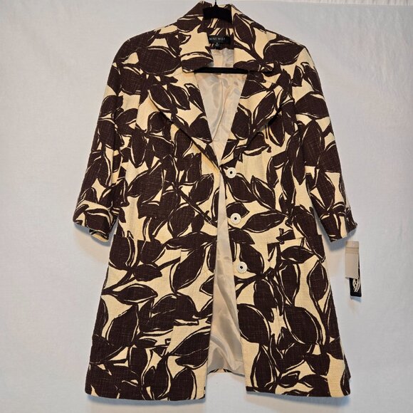 NINE WEST Coquette Girl Boho Ivory & Brown Floral Tweed Coat Jacket Size S NEW! - Picture 2 of 16